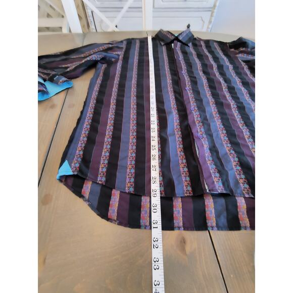 Luchiano Visconti Shirt Men's L Striped Long Sleeve Flip Cuff Multicolor Cotton - Picture 8 of 14